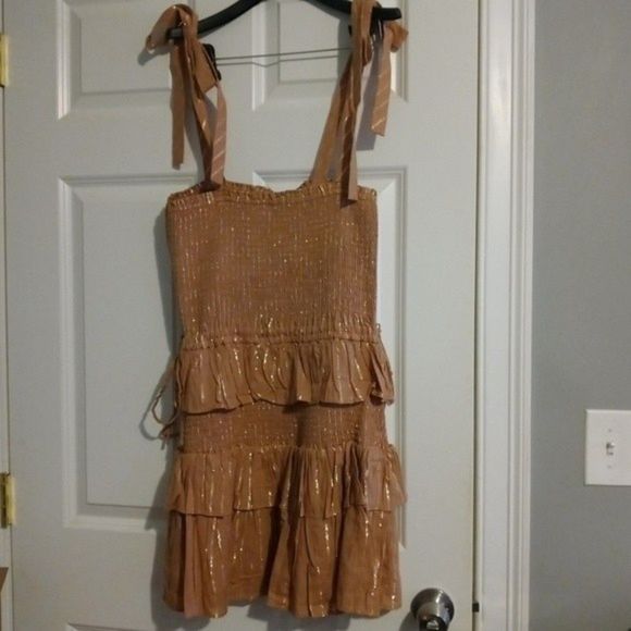NWT House of Harlow 1960 Metallic Shirred Ruffle Smocked Dress - Picture 9 of 9